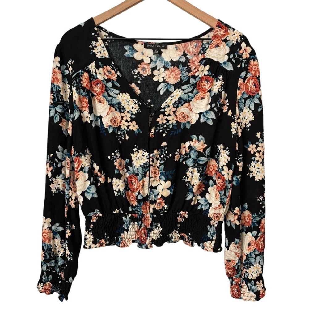 Moa Moa Smocked Floral Blouse Medium Long Sleeve Boho Cottagecore Feminine